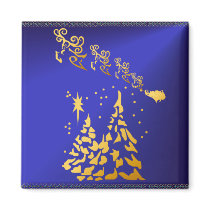 Gold Trees and Santas Reindeer Magnet