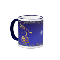 Gold Trees and Santas Reindeer Mugs by Lotacats Gold Trees and Santas Reindeer Mugs