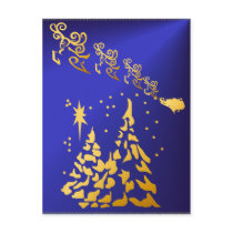 Gold Trees and Santas Reindeer Postcard