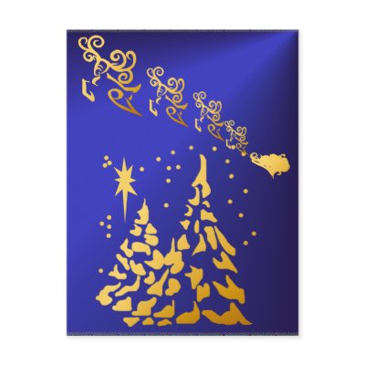 Gold Trees and Santas Reindeer Postcard by Lotacats