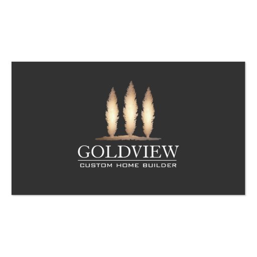Gold Trees Logo Building Contractor Elegant Black Business Card (front side)