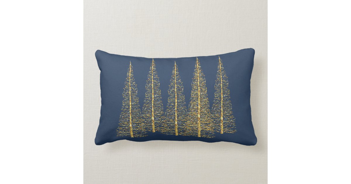 Gold Trees on Blue Lumbar Throw Pillow Zazzle
