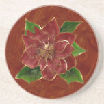 Gold Trim Poinsettia Drink Coasters