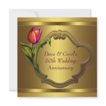 Gold Tulips 50th Wedding Anniversary Invitations