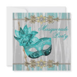 Gold & Turquoise Masquerade Party Invitations