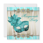 Gold & Turquoise Masquerade Party Invitations