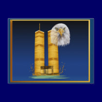 Gold Twin Towers and Eagle Postcards postcards