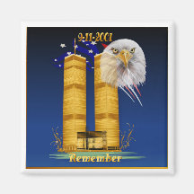 Gold Twin Towers, Eagle n Flag Magnet