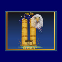 Gold Twin Towers, Eagle n Flag Postcards