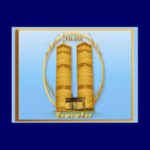 Gold Twin Towers lettered Postcards