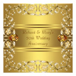 Gold Victorian Flowers Gold 50th Anniversary Custom Invitations