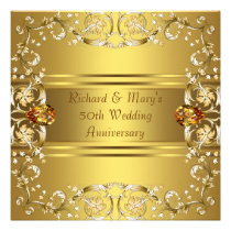 Gold Victorian Flowers Gold 50th Anniversary invitations
