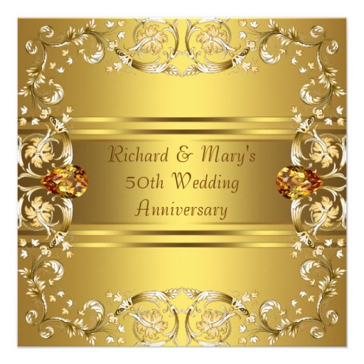 Gold Victorian Flowers Gold 50th Anniversary Custom Invitations (front side)