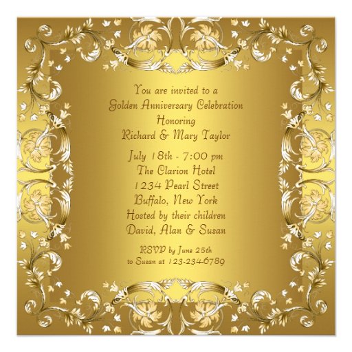 Gold Victorian Flowers Gold 50th Anniversary Custom Invitations