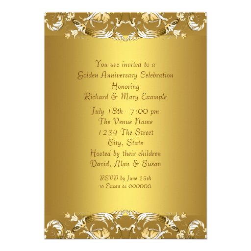 Gold Victorian Flowers Gold 50th Anniversary Custom Announcements