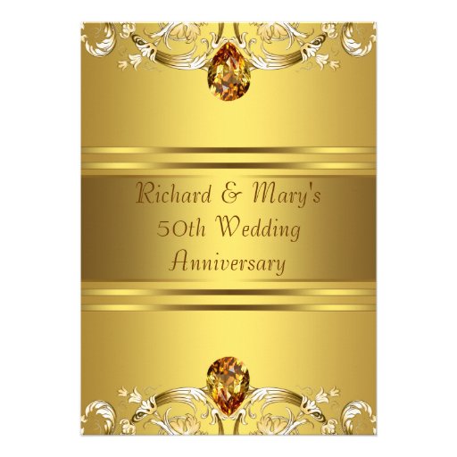 Gold Victorian Flowers Gold 50th Anniversary Custom Announcements (front side)
