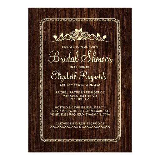 Gold Vintage Barn Wood Bridal Shower Invitations
