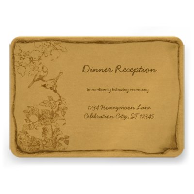 Gold Vintage Birds Aged Parchment Wedding Invite