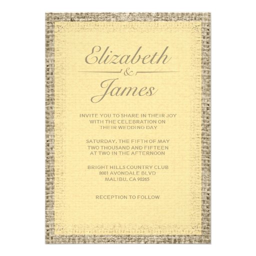 Gold Vintage Burlap Wedding Invitations