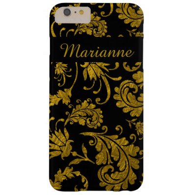 Gold Vintage Damask Pattern On Black Personalized Barely There iPhone 6 Plus Case
