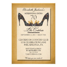 Gold Vintage Floral Shoe 70th Birthday Invitation