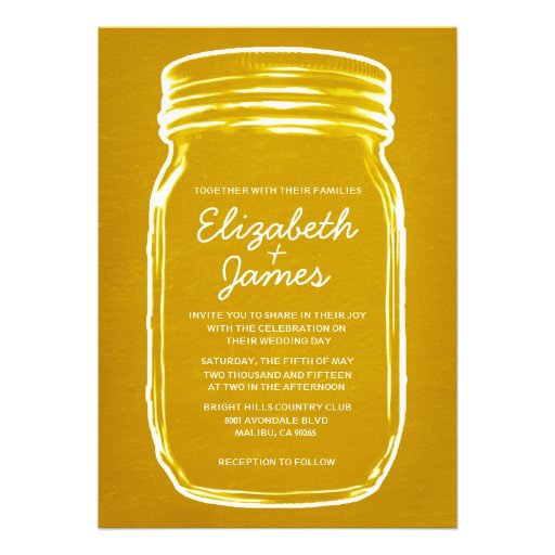 Gold Vintage Mason Jar Wedding Invitations
