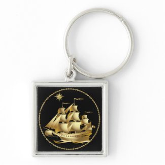 Gold Vintage Ship Keychain keychain