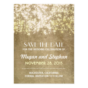 Gold vintage string lights save the date PORTCARDS Postcard