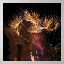 Gold w/Bluestreaks Fireworks Poster