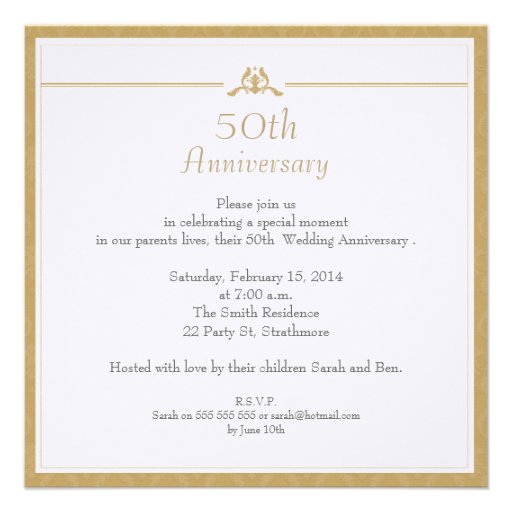 Gold Wedding Anniversary Invitation