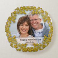 Gold Wedding Anniversary with a photo Round Pillow
