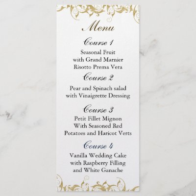 gold  Wedding menu Custom Rack Cards