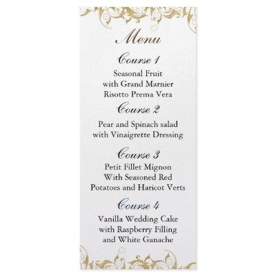 gold  Wedding menu Custom Rack Cards