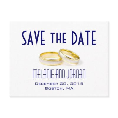 Gold Wedding Rings Blue Save the Date Postcards