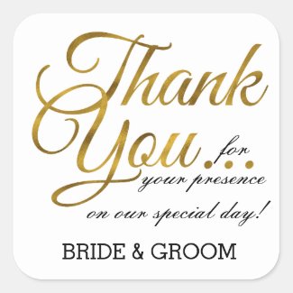 Gold Wedding Thank You Seal Square Sticker