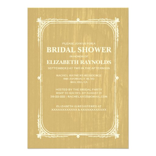 Gold Western Barn Wood Bridal Shower Invitations