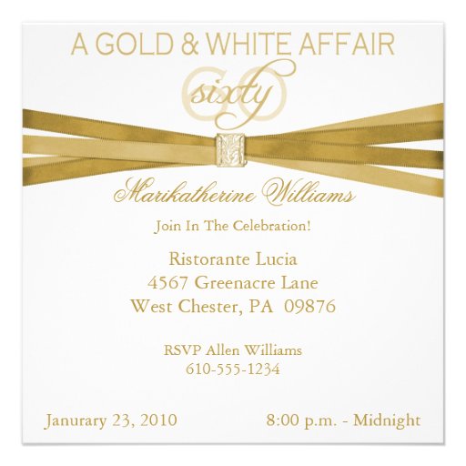 Gold & White 60th Birthday Party Invitations (front side)
