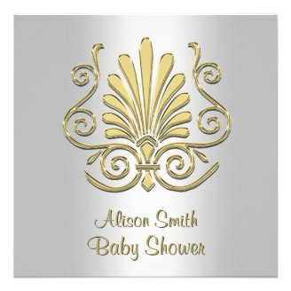 Gold White Art Deco Damask Baby Shower 2 Custom Announcements