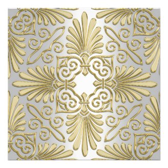 Gold White Art Deco Damask Baby Shower Invitations