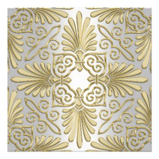 Gold & White Art Deco Deco Damask Bridal Shower Personalized Invitations