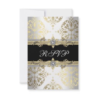 Gold White Black Damask RSVP Party invitation