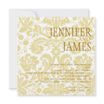 Gold White Cream Damask Summer Wedding Invitation