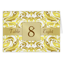 Gold & White Damask Table Number Folded Card