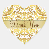 Gold & White Damask Thank You Heart Sticker stickers