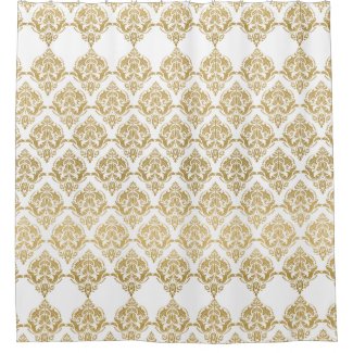 Gold & White Elegant Damasks Geometric Pattern Shower Curtain