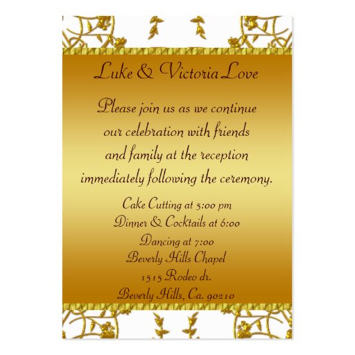Gold & White Floral Wedding Monogram Business Card Templates (back side)