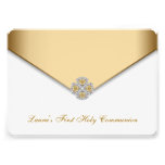 Gold White Girls First Holy Communion Custom Announcement