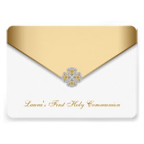 Gold White Girls First Holy Communion invitations
