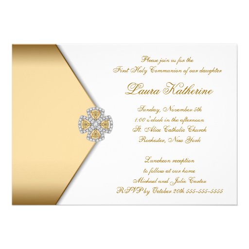 Gold White Girls First Holy Communion Custom Announcement