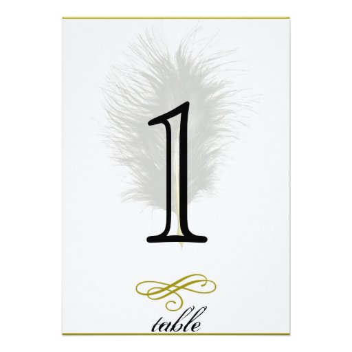 Gold White Marabou Anniversary Table Number Invite